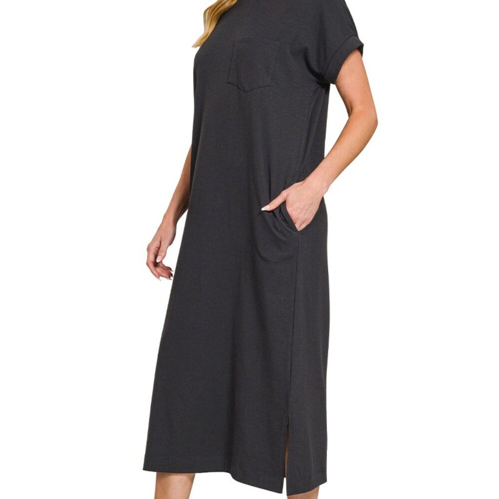 Zenana Round Neck Short Sleeve Midi Dress - Picture 3 of 3
